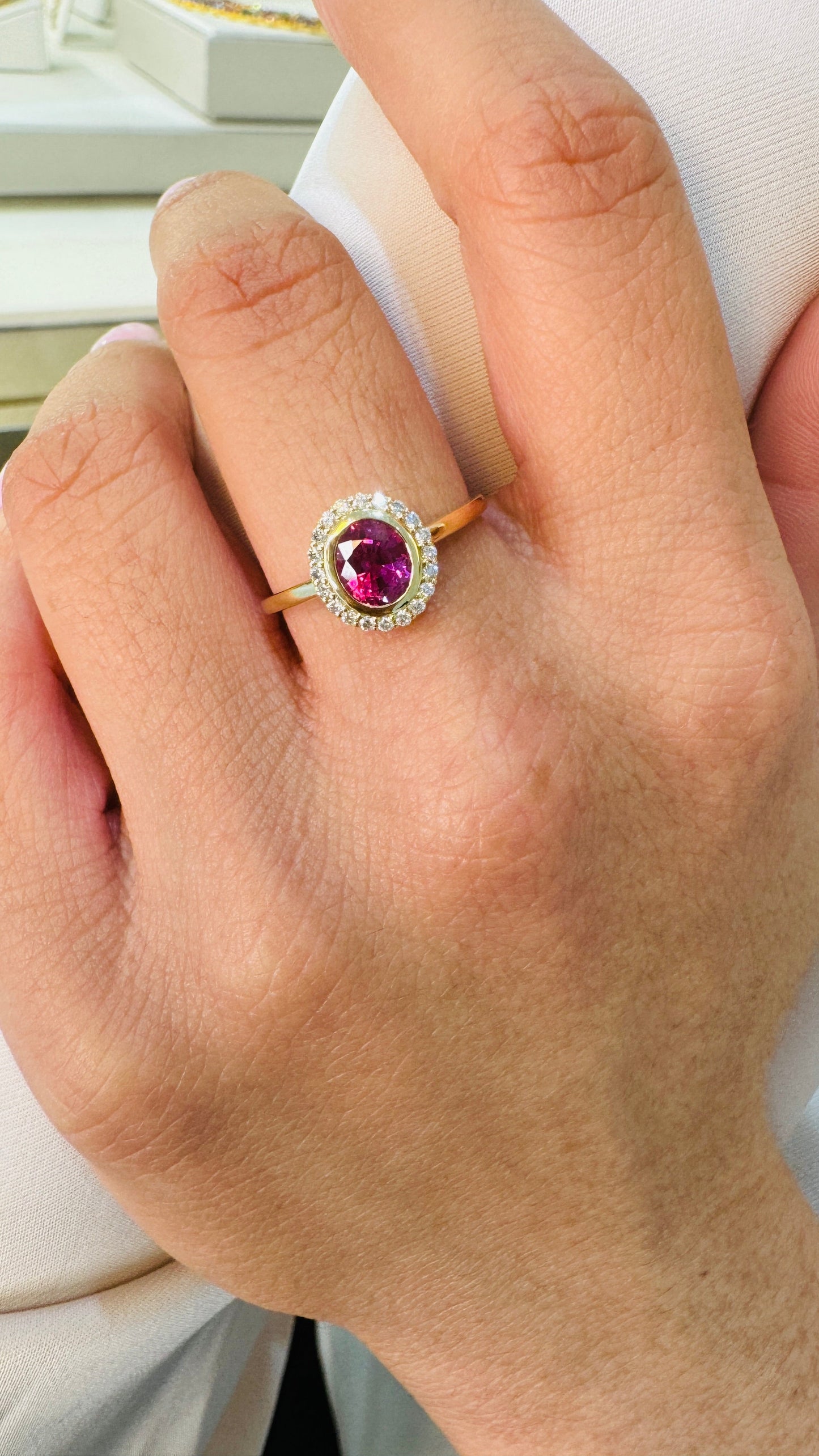 Gemstone Oval & Diamond Ring In 18K Yellow Gold - AiJi World