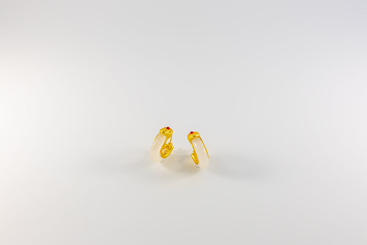 White and Gold Gemstone Hoops Earrings