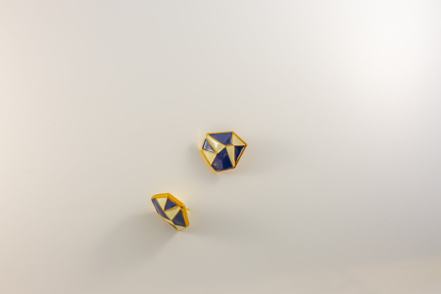 Navy Blue and Gold Geometric Earrings