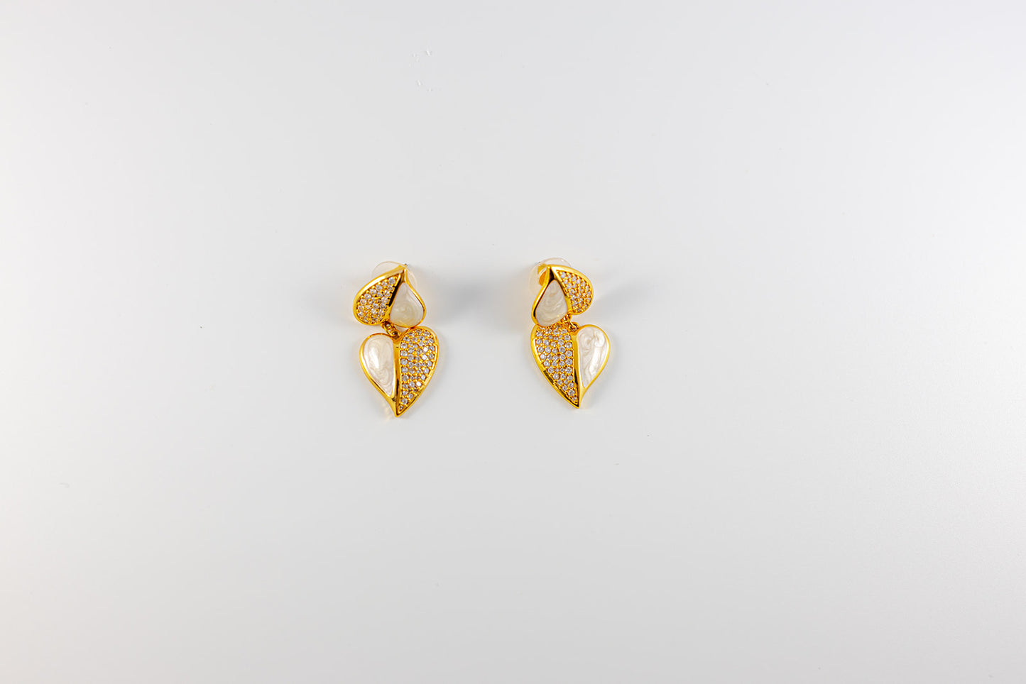 Gold Plated Double Heart Drop Earrings