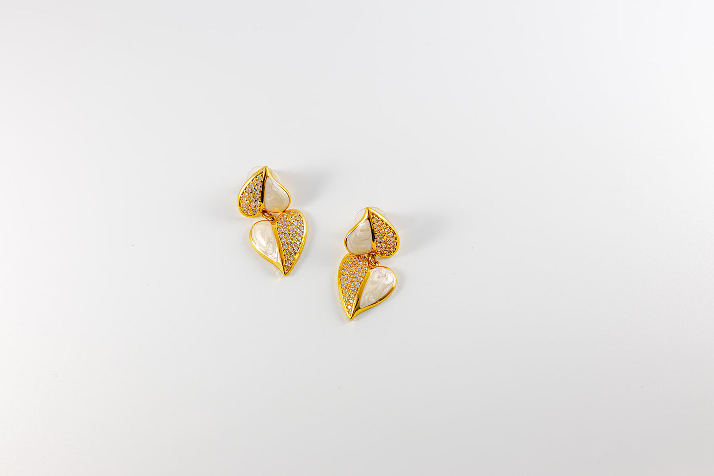 Gold Plated Double Heart Drop Earrings