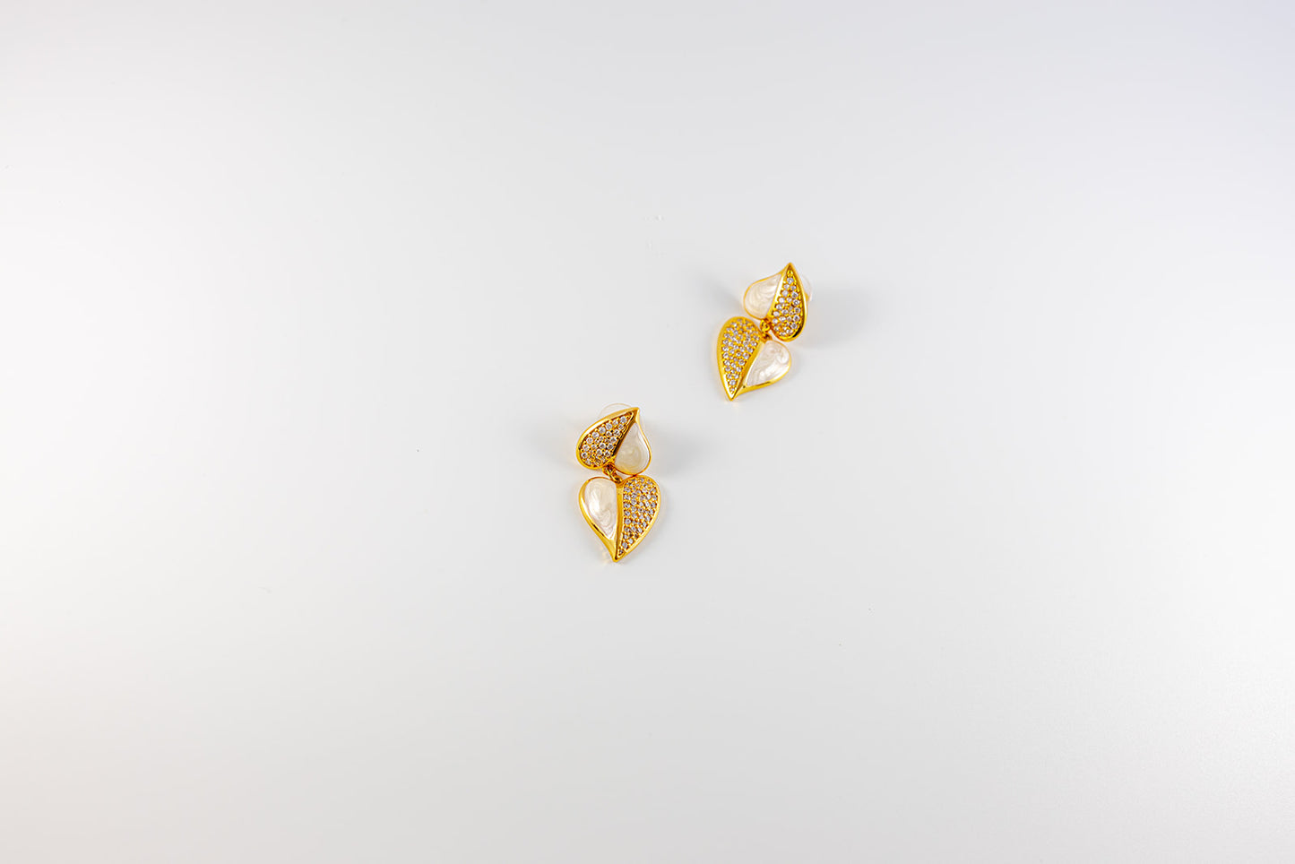Gold Plated Double Heart Drop Earrings