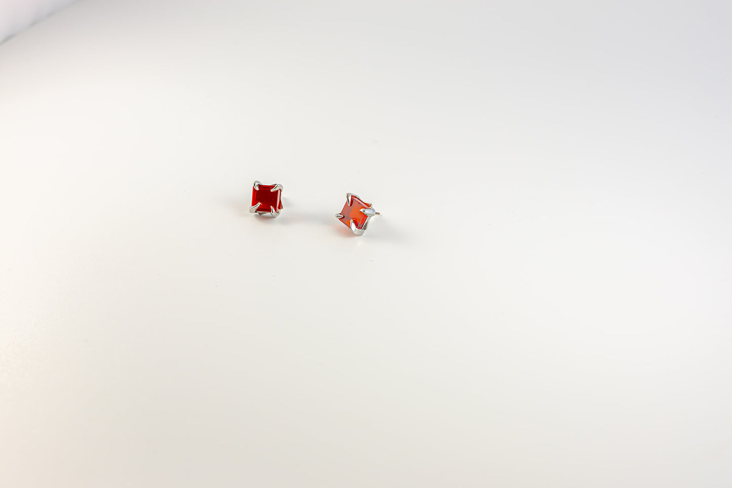 Red Cubic Stud Earrings