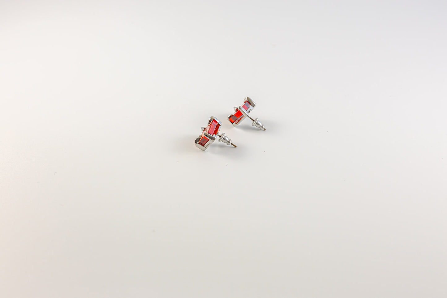 Red Cubic Stud Earrings