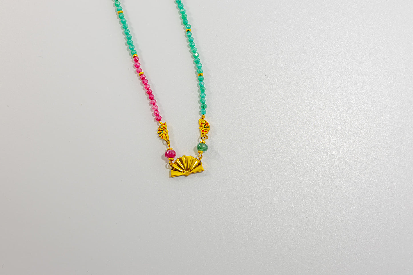 Colorful Beaded Necklace with Golden Shell Pendant