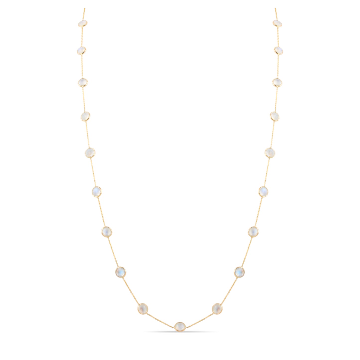 Rainbow Moonstone Round Necklace In 18K Yellow Gold - AiJi World