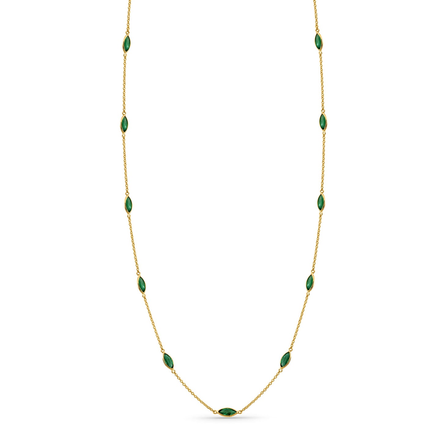 Emerald Marquise Shape Necklace 18K Yellow Gold - AiJi World