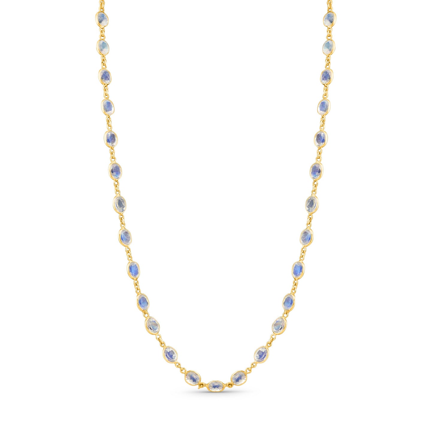 Rainbow Moonstone Round Necklace In 18K Yellow Gold - AiJi World