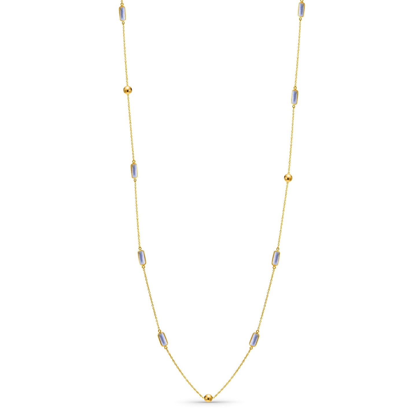 Rainbow Moonstone Rectangle Necklace In 18K Yellow Gold - AiJi World