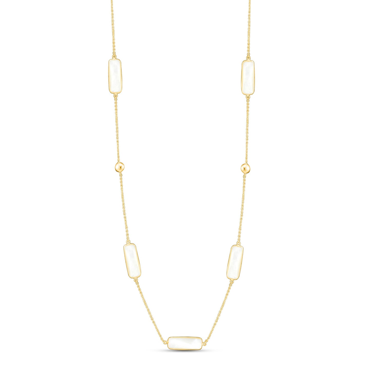 Mother Of Pearl Rectangle Necklace In 18K Yellow Gold - AiJi World