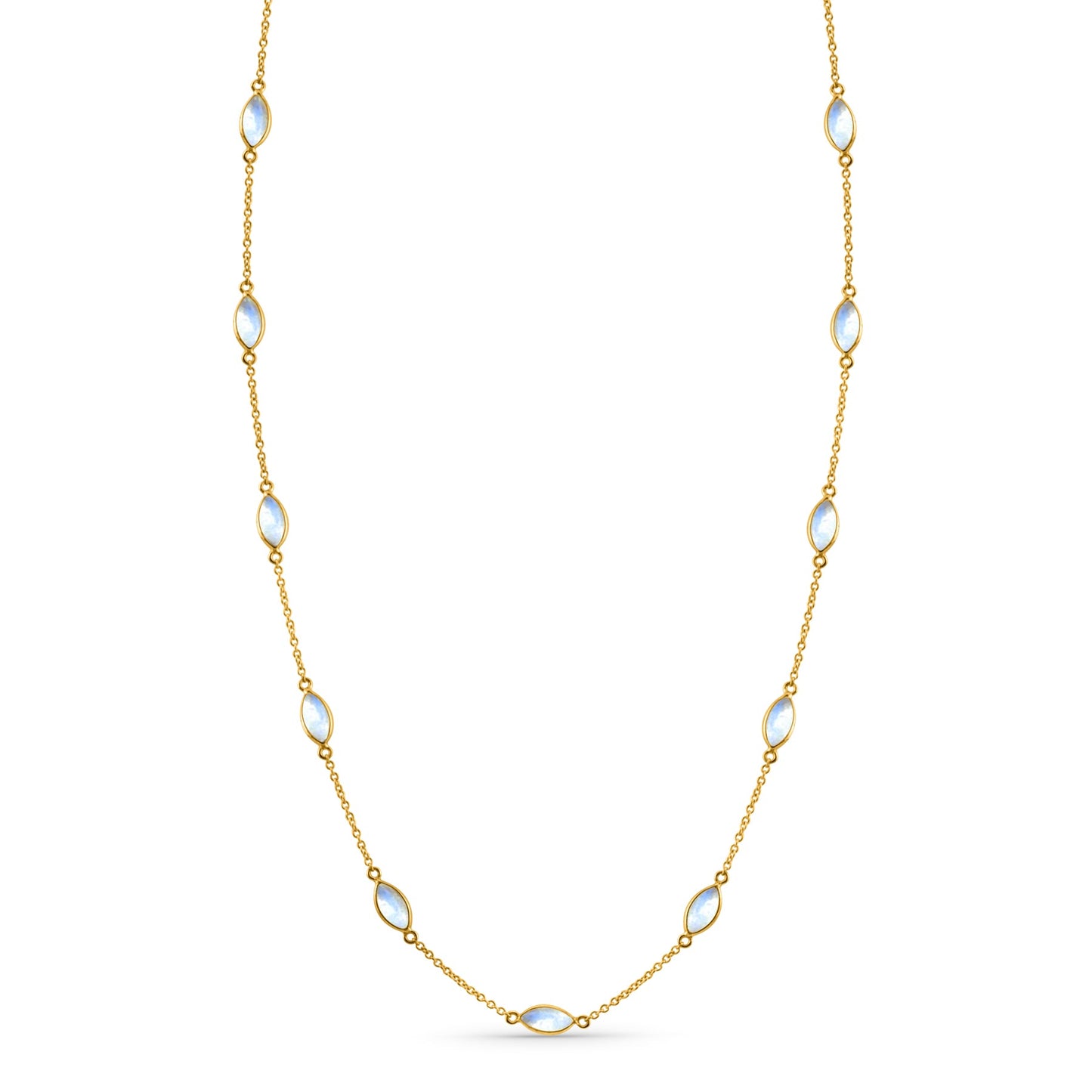 Rainbow Moonstone Marquise Necklace In 18K Yellow Gold - AiJi World