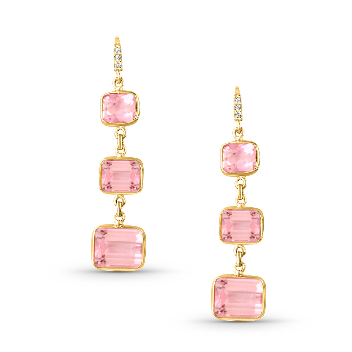 Pink Tourmaline Rectangle Earring In 18K Yellow Gold - AiJi World