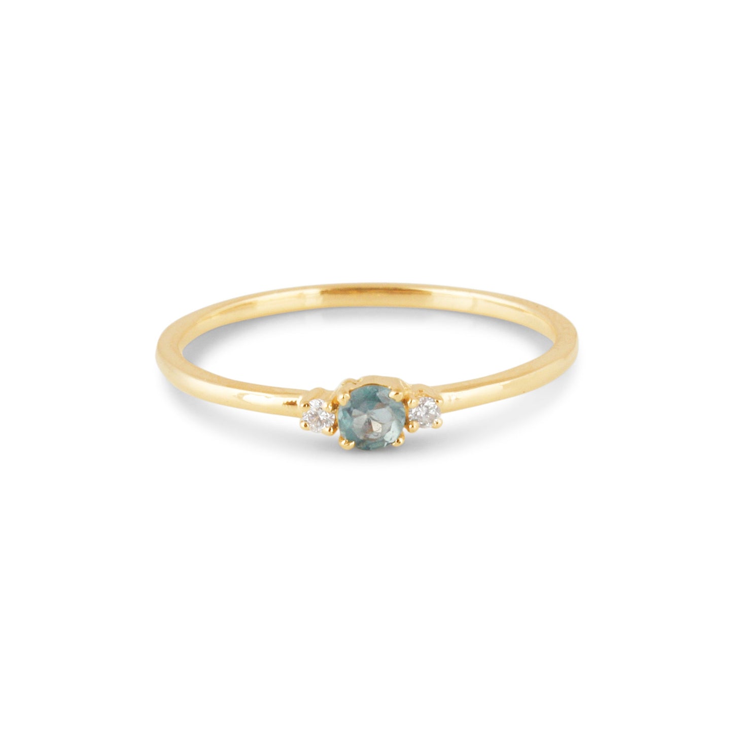 Alexandrite Round & Diamond Ring In 18K Yellow Gold - AiJi World