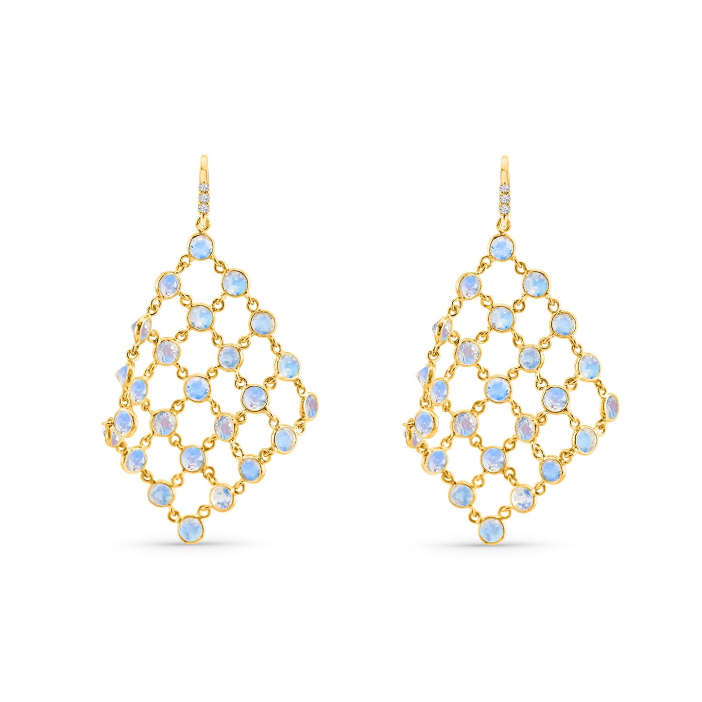 Rainbow Moonstone Round Earring In 18K Yellow Gold - AiJi World 