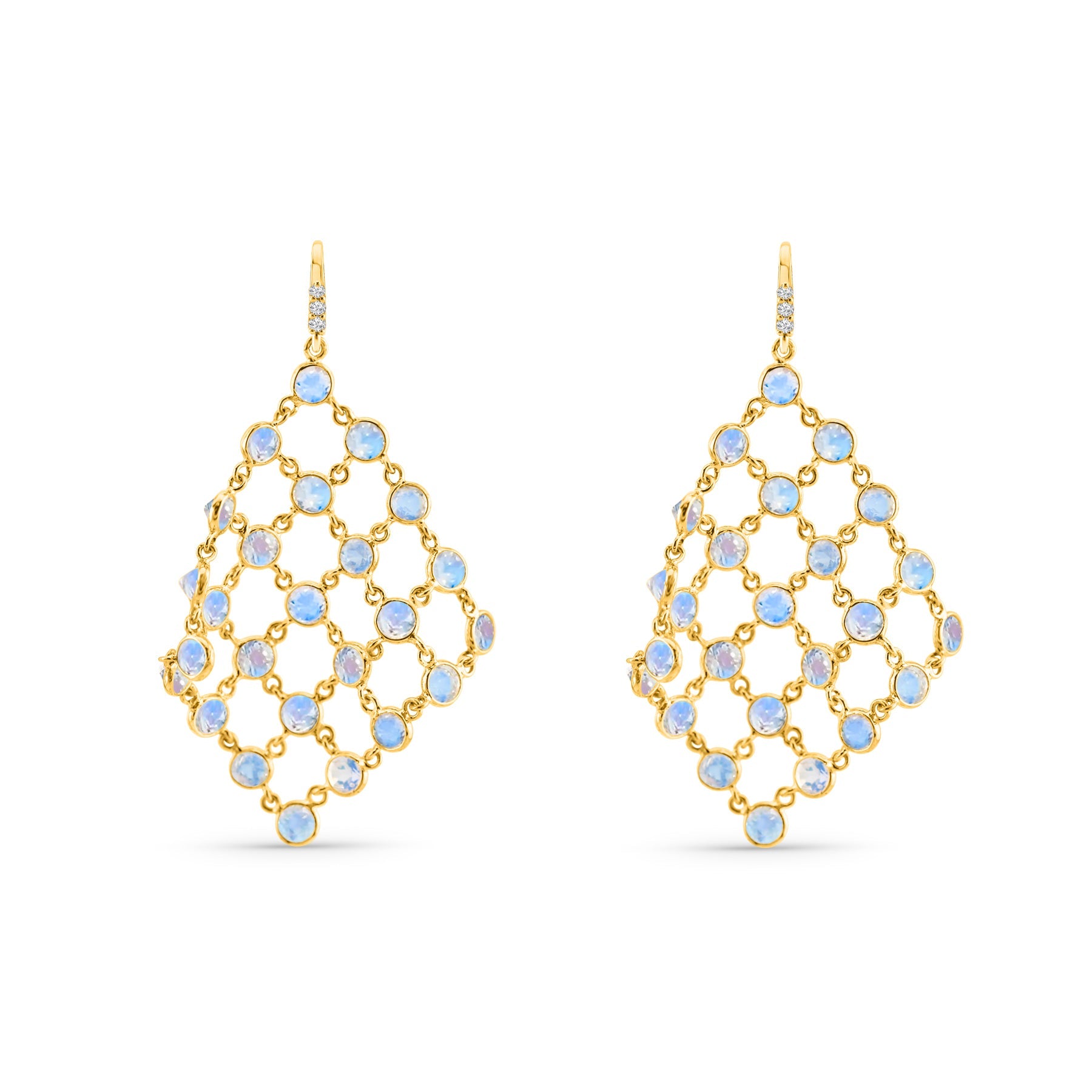 Rainbow Moonstone Round Earring In 18K Yellow Gold - AiJi World 