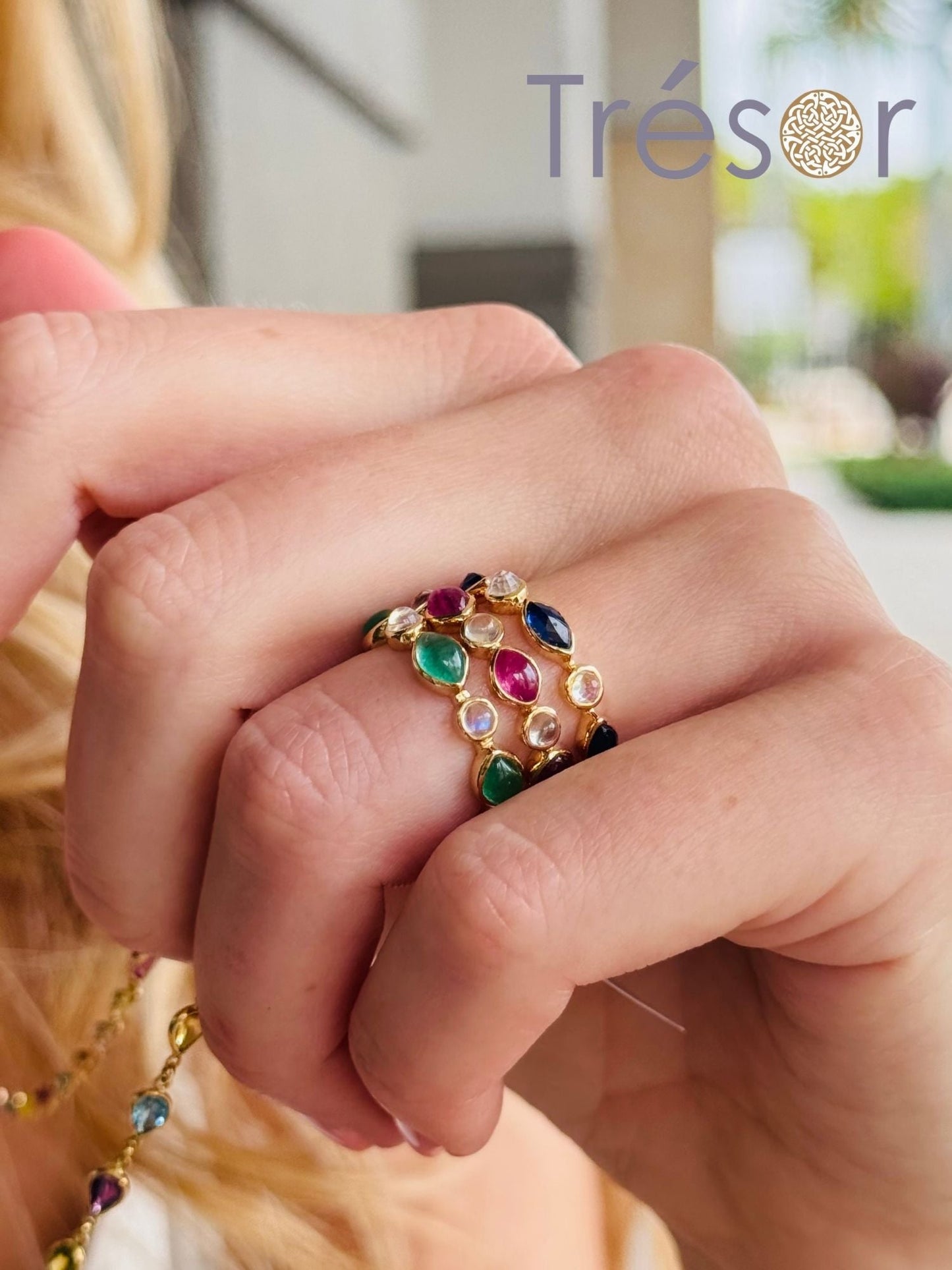 Gemstone Ring In 18K Yellow Gold - AiJi World 