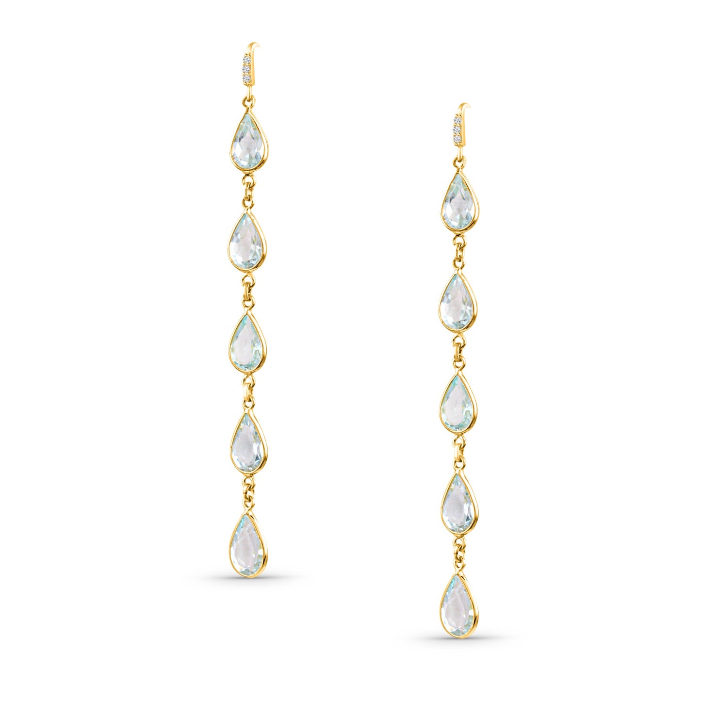 Aquamarine Pear Shape Earring In 18K Yellow Gold - AiJi World 