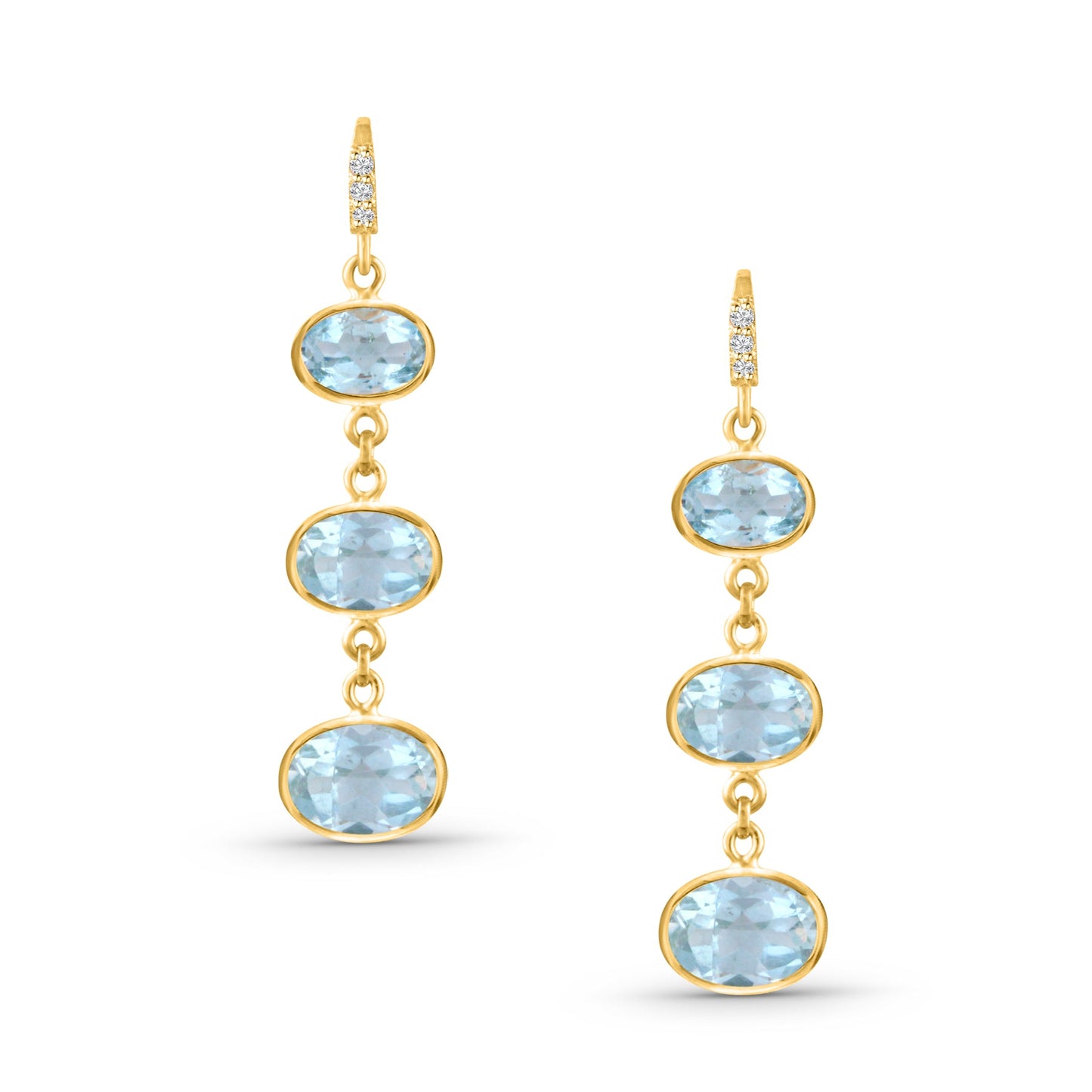 Aquamarine Oval Earring In 18K Yellow Gold - AiJi World 
