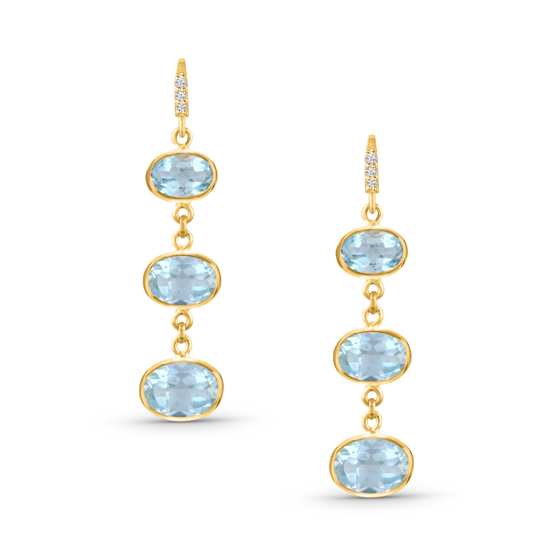 Aquamarine Oval Earring In 18K Yellow Gold - AiJi World 