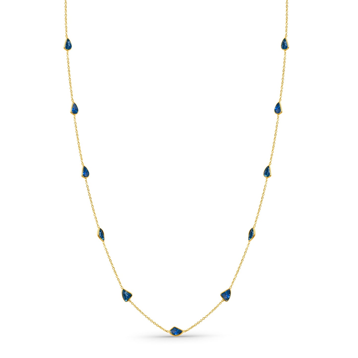 Blue Sapphire Multishape Station Necklace 18K Yellow Gold - AiJi World 