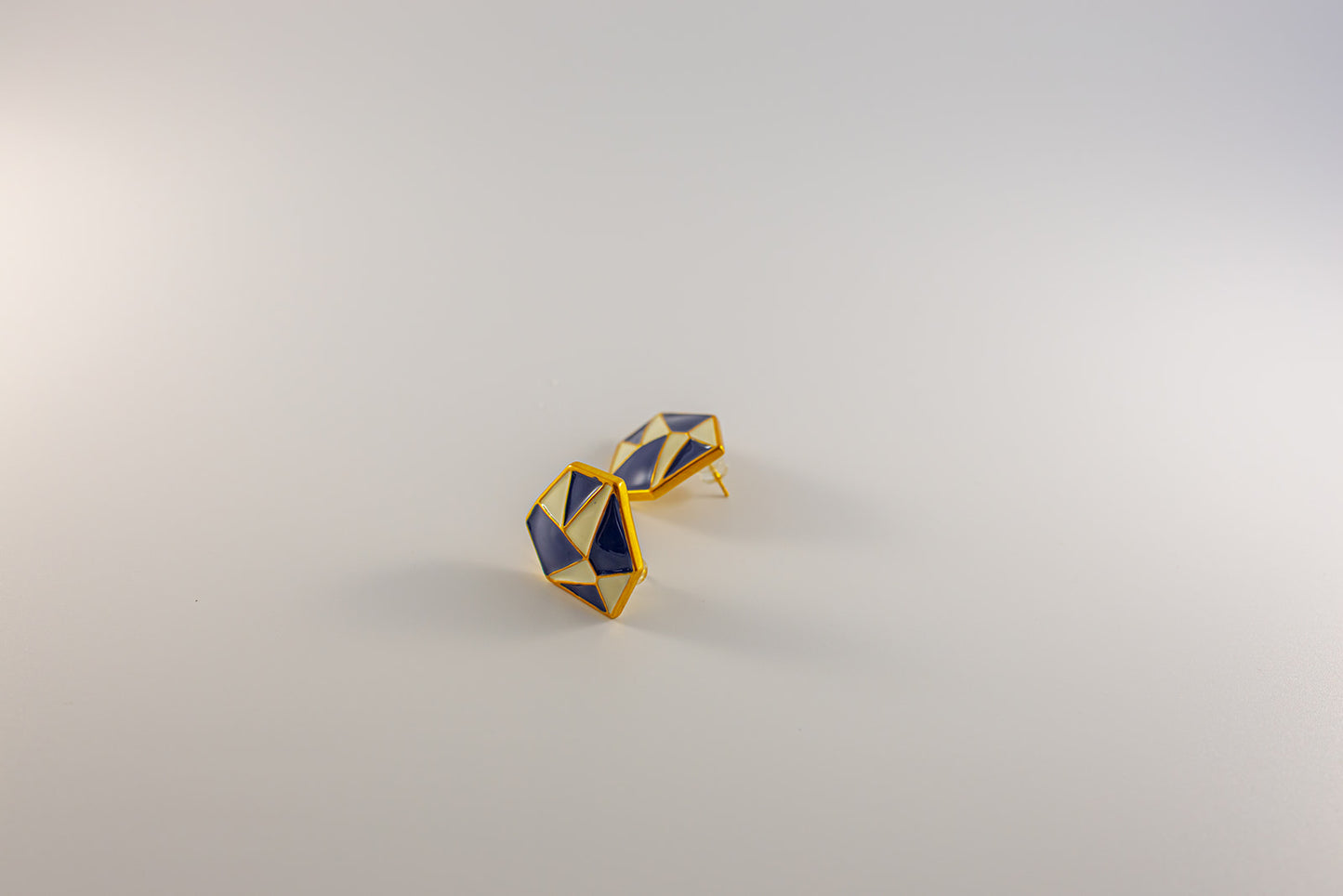 Navy Blue and Gold Geometric Earrings