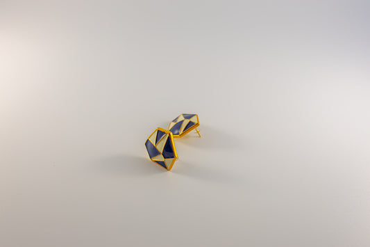 Navy Blue and Gold Geometric Earrings