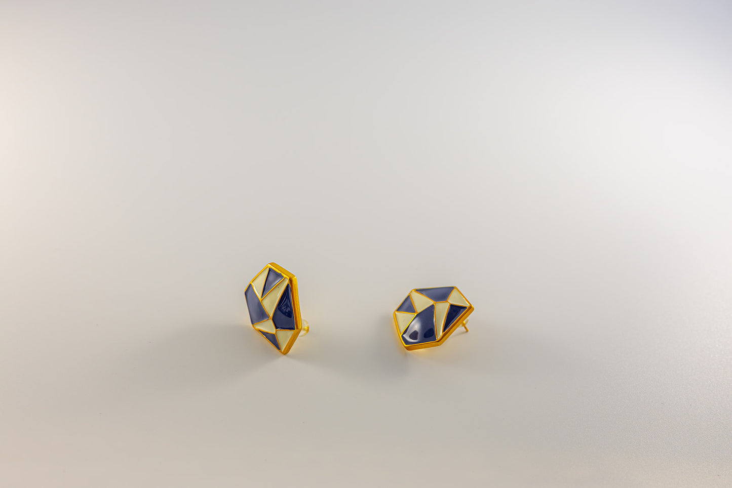 Navy Blue and Gold Geometric Earrings