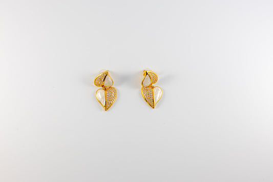 Gold Plated Double Heart Drop Earrings