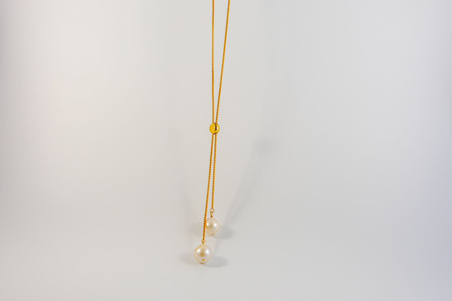 Gold Chain Necklace with Two Drop Pearls