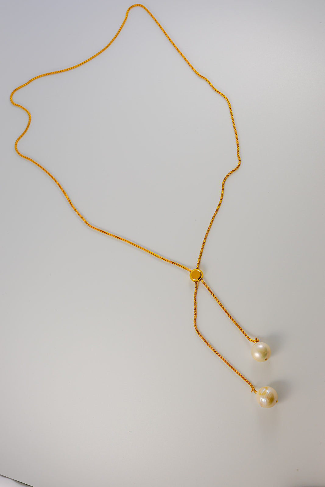 Gold Chain Necklace with Two Drop Pearls