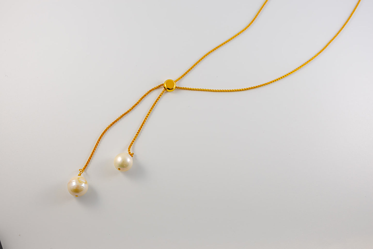 Gold Chain Necklace with Two Drop Pearls