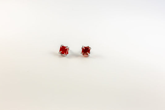 Red Cubic Stud Earrings