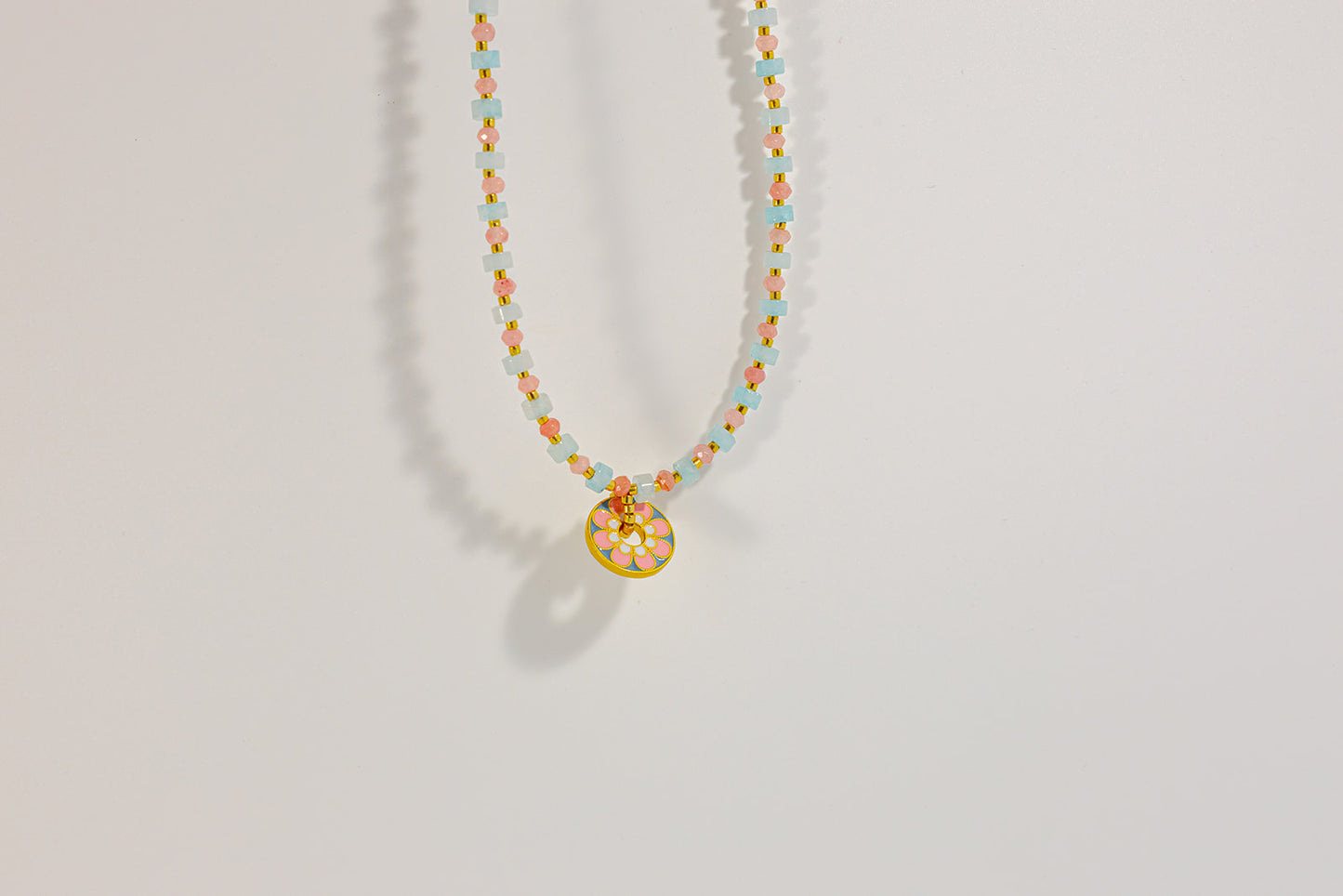 Beaded Necklace with Flower Pendant