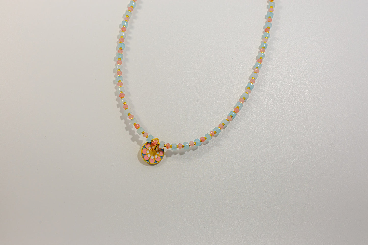 Beaded Necklace with Flower Pendant