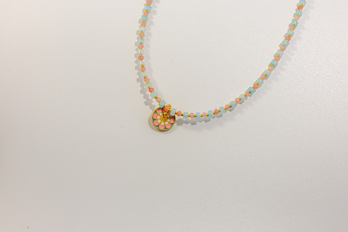 Beaded Necklace with Flower Pendant