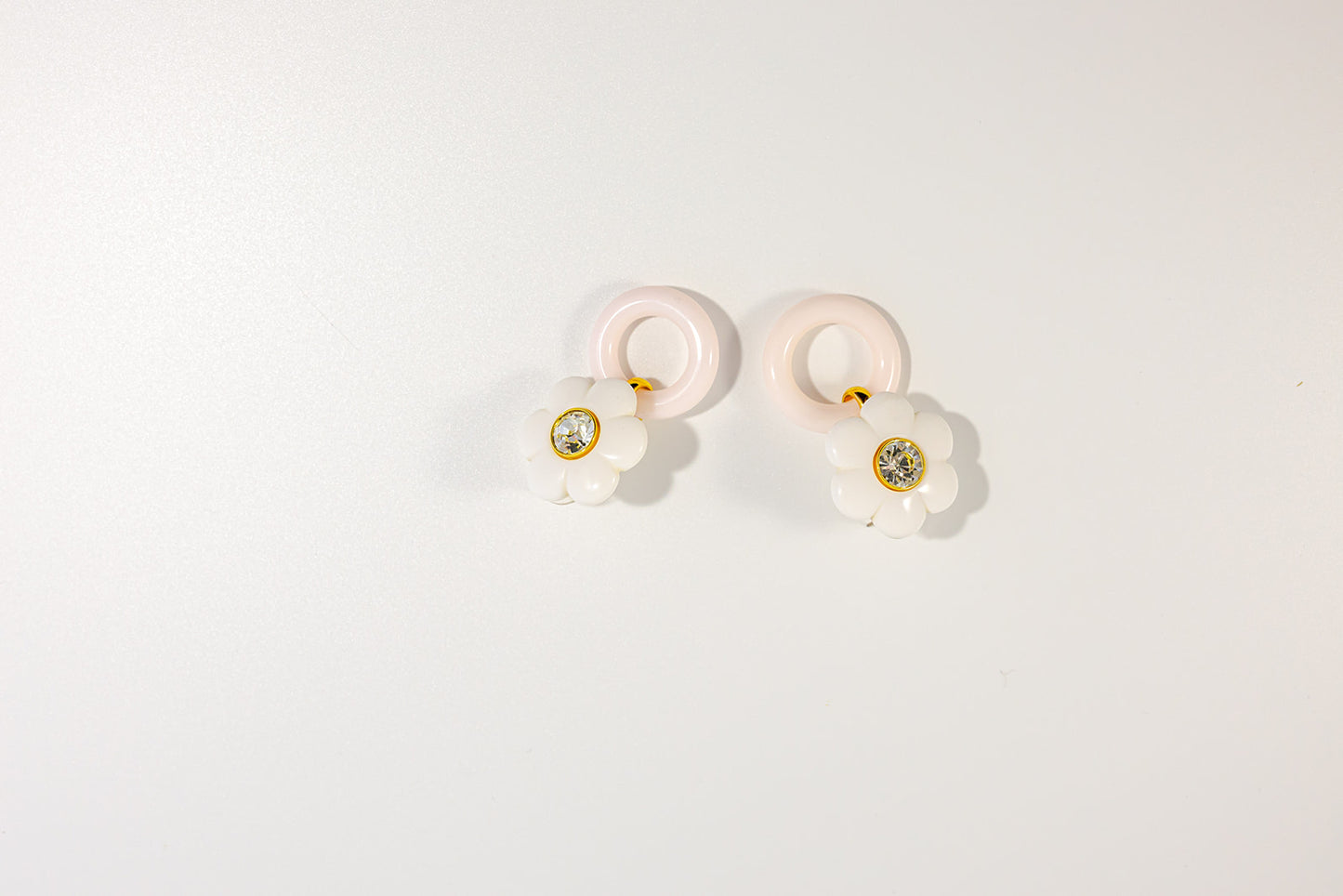 White Flower Hoop Earrings