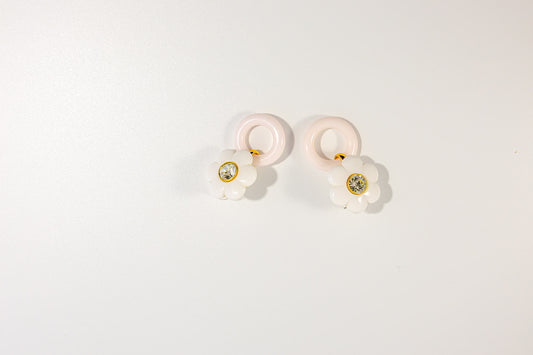 White Flower Hoop Earrings