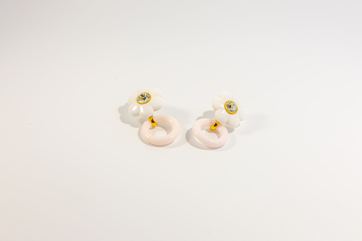 White Flower Hoop Earrings