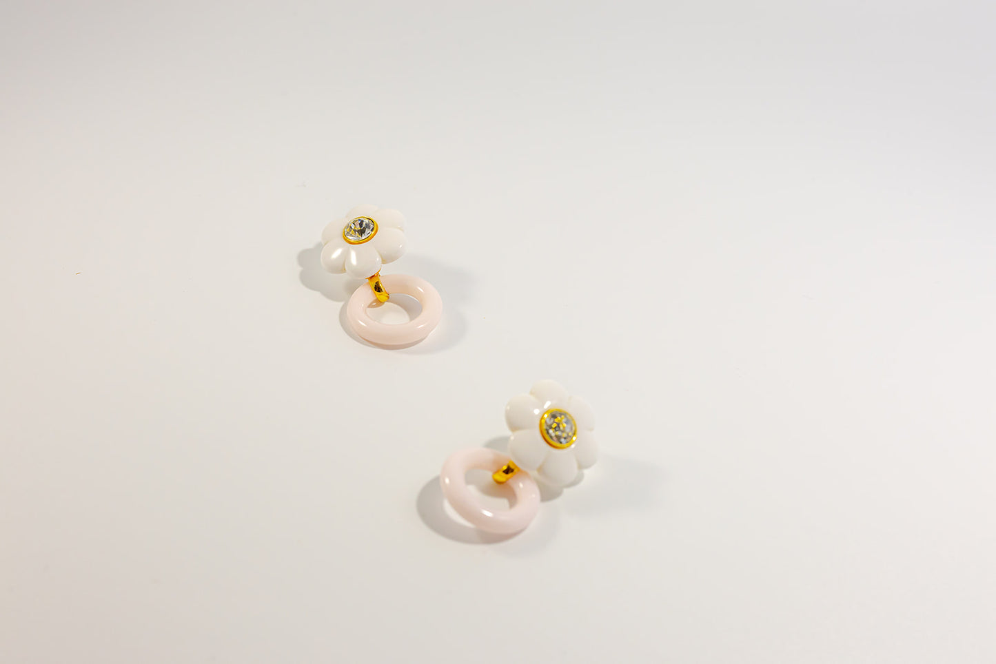 White Flower Hoop Earrings