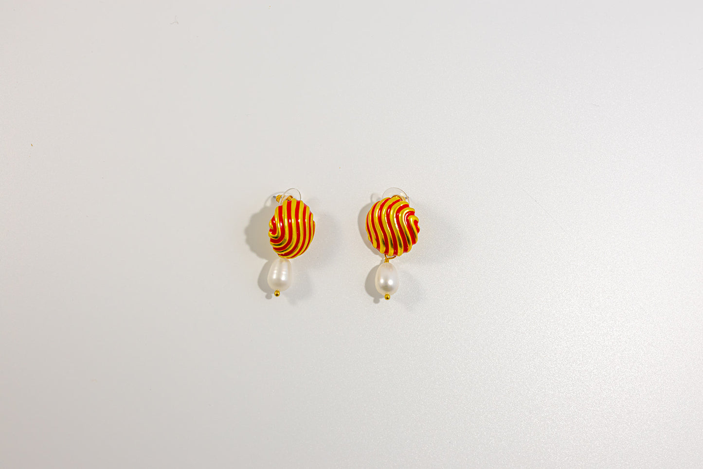 Striped Shell and Pearl Drop Earrings