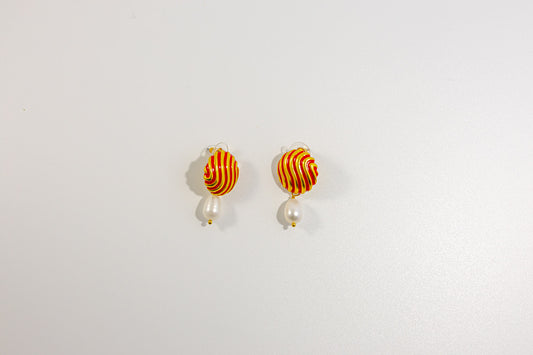 Striped Shell and Pearl Drop Earrings