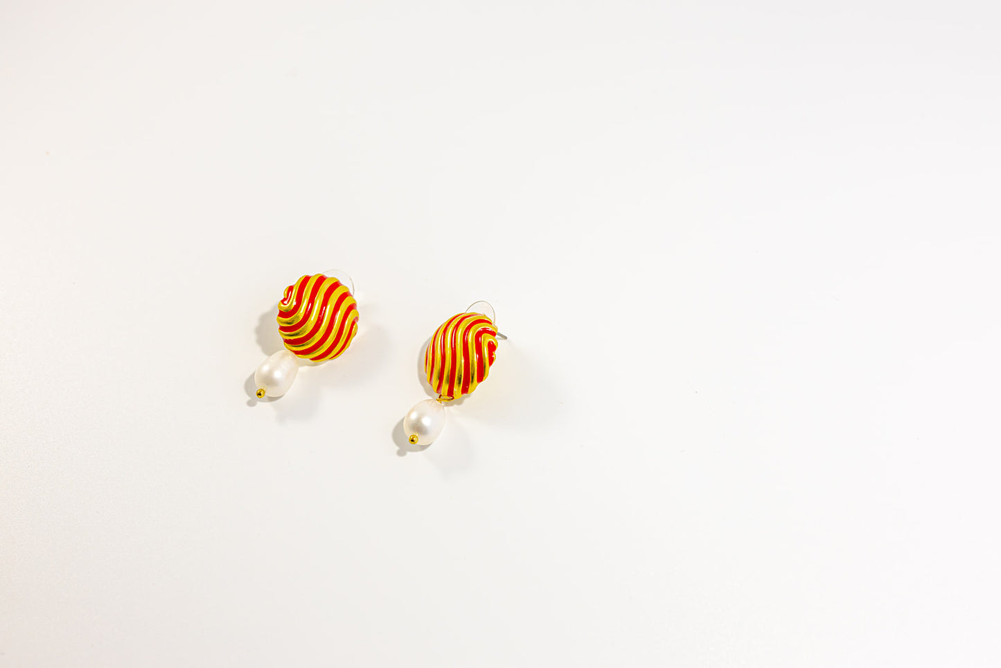Striped Shell and Pearl Drop Earrings