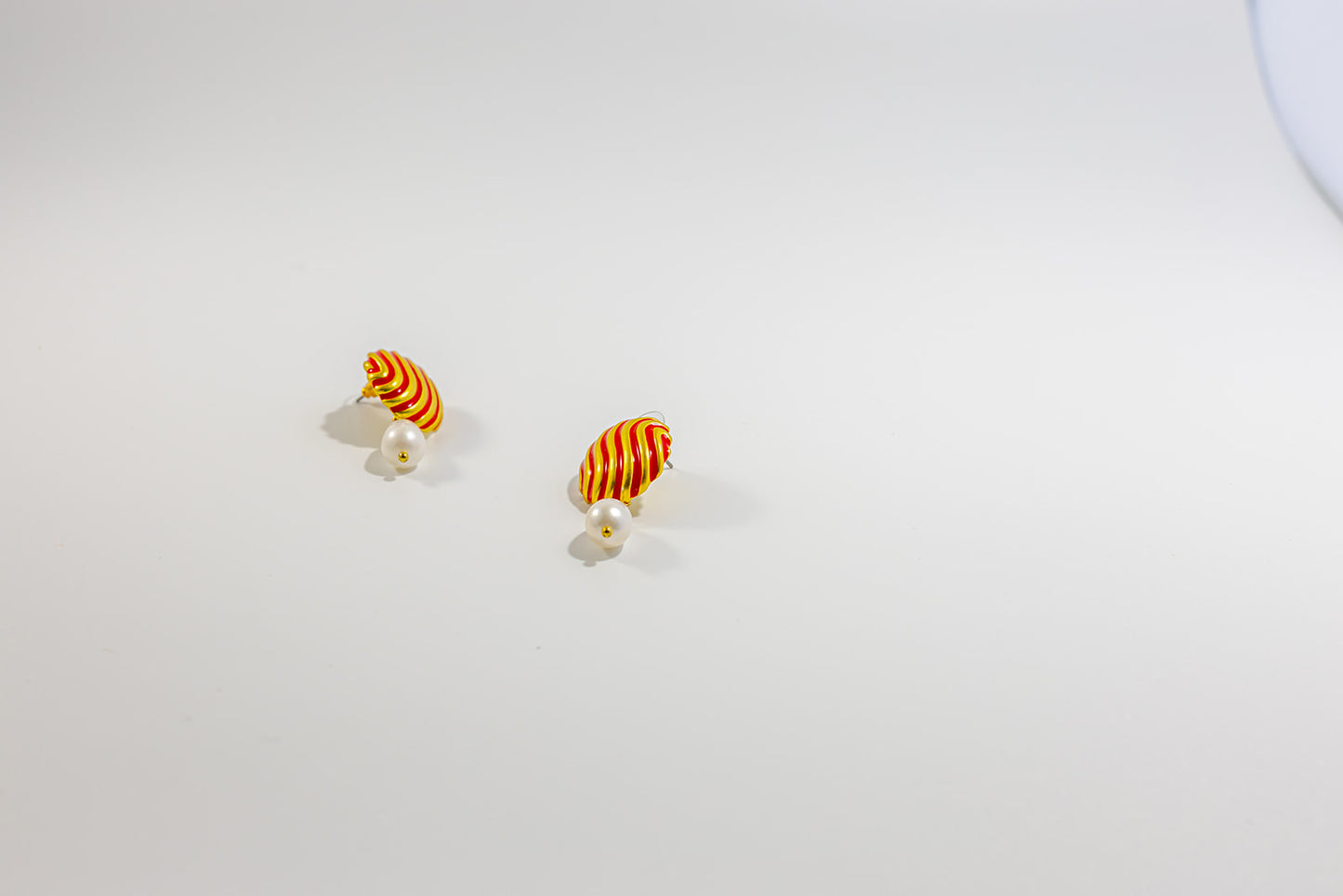 Striped Shell and Pearl Drop Earrings