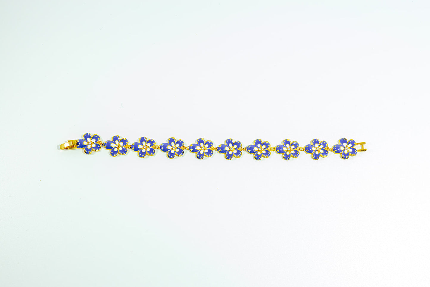 Gold-Tone Bracelet with Cobalt Blue Flowers