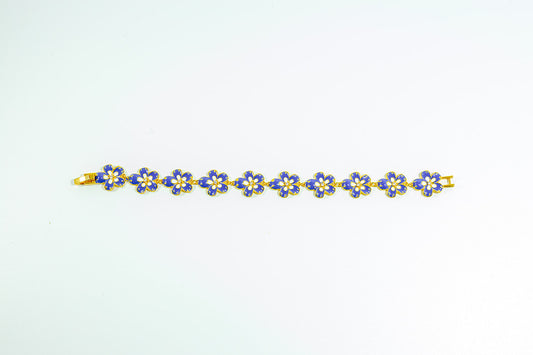 Gold-Tone Bracelet with Cobalt Blue Flowers