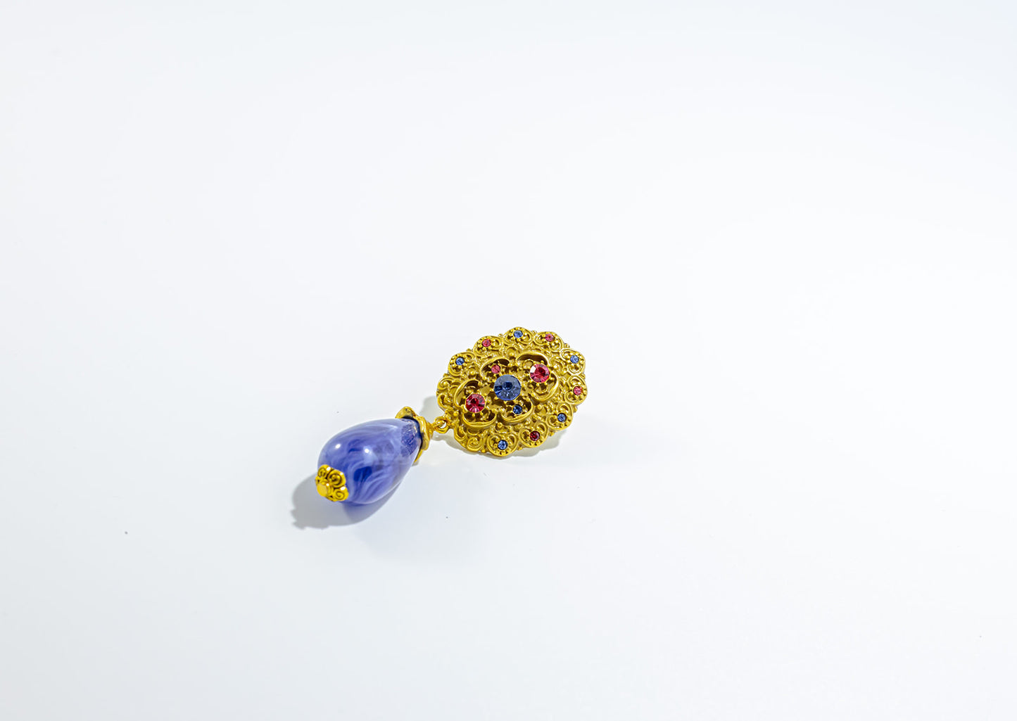 Ornate Gold and Blue Gemstone Earrings
