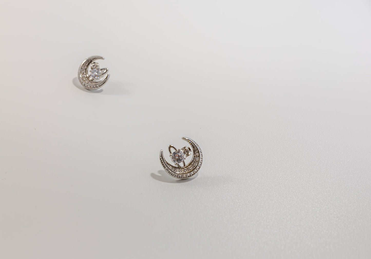 Silver Diamond Moon Earring