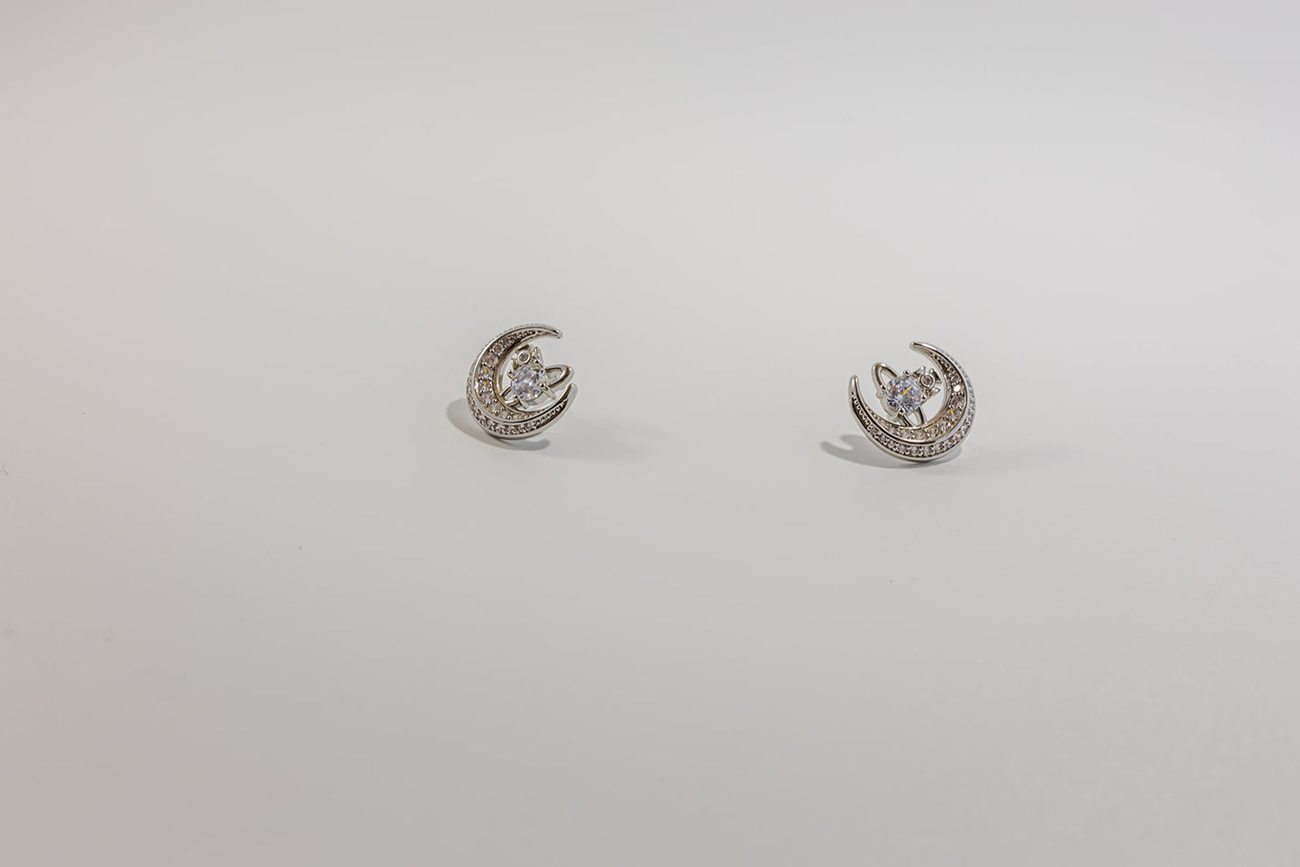 Silver Diamond Moon Earring