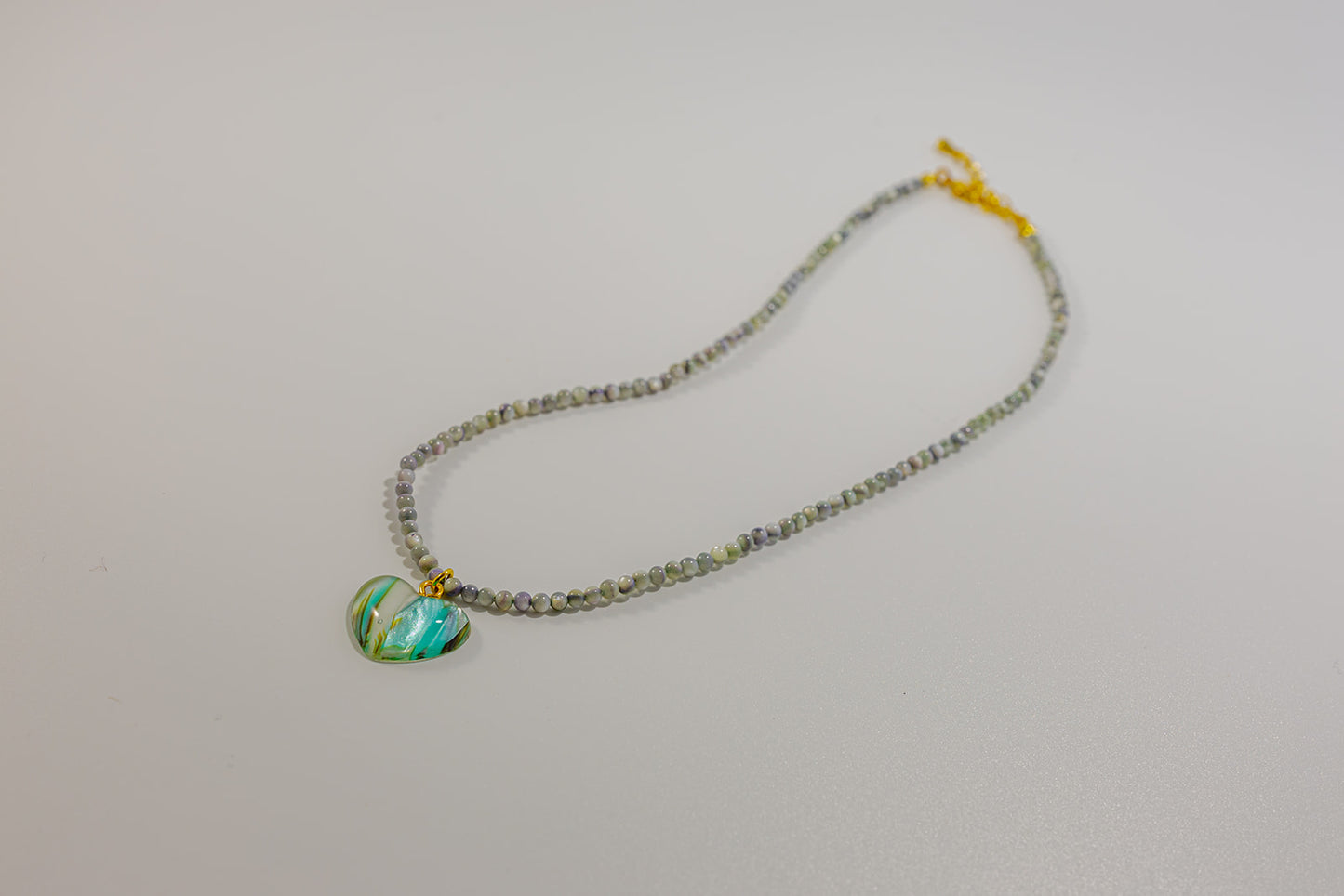 Beaded Necklace with Heart Gemstone Pendant