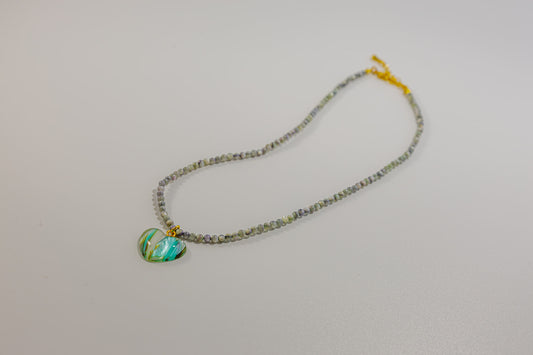 Beaded Necklace with Heart Gemstone Pendant